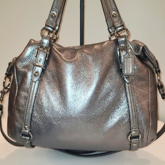 Coach Handbags - Coach Alexandra Silver Metallic Leather